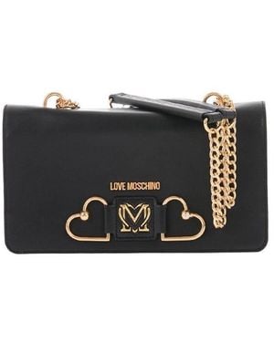 Moschino Heart Leather Shoulder Bag - Black