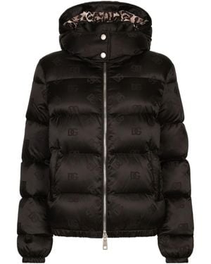 Dolce & Gabbana Padded Satin Jacquard Down Jacket With All-Over Dg Logo - Black