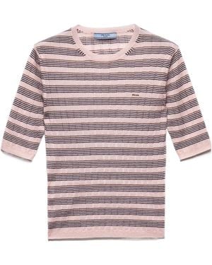 Prada Short-Sleeved Striped Cashmere And Silk Sweater - Pink