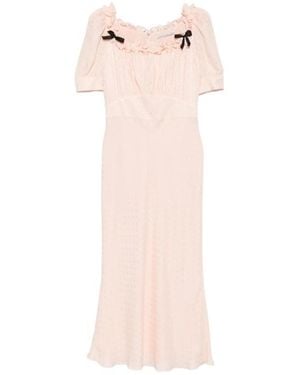 Alessandra Rich Ruffled Silk-Jacquard Midi Dress - Pink