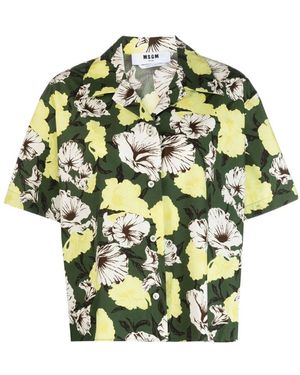 MSGM Floral Print Collared Button-Up Shirt - Green