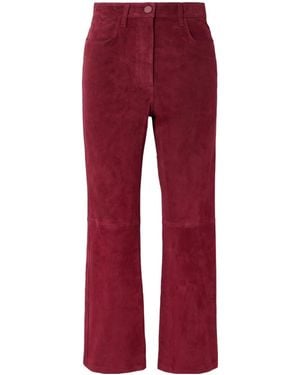 JOSEPH Duke Cropped Suede Straight-Leg Pants - Red