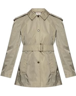 Burberry Belted Waist Hooded Trench Coat - Gray