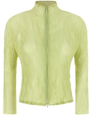 Issey Miyake Chiffon Twist 1 Pleated Zip Cardigan - Green