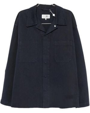 MM6 by Maison Margiela Long Sleeved Patch-Pocket Shirt Jacket - Blue