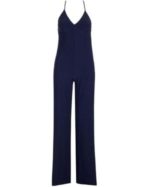 Norma Kamali V-Neck Wide-Leg Jumpsuit - Blue