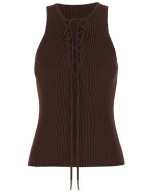Iceberg Lace-Up Ribbed-Knit Top - Brown
