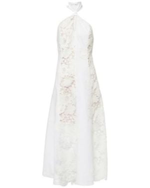 Oscar de la Renta Halterneck Cotton Lace Midi Dress - White