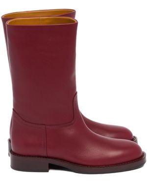 Loro Piana Leather Mid-Calf Boots - Red