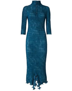 Fendi Printed Asymmetric-Hem High-Neck Midi Dress - Blue