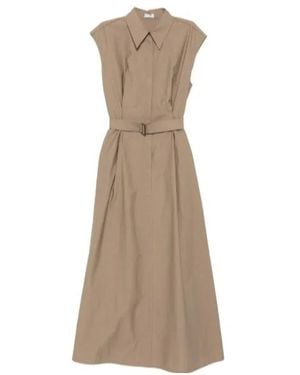 Brunello Cucinelli Belted Sleeveless Midi Dress - Natural