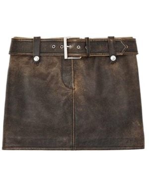 McQueen Belted Leather Mini Skirt - Brown