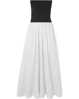 St. Agni Strapless Jersey And Pinstriped Organic Cotton Maxi Dress - White