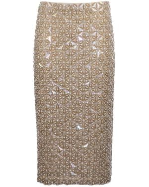 P.A.R.O.S.H. Sequin Floral Midi Skirt - Natural