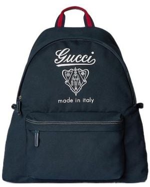 Gucci Logo Printed Zip-Up Backpack - Blue