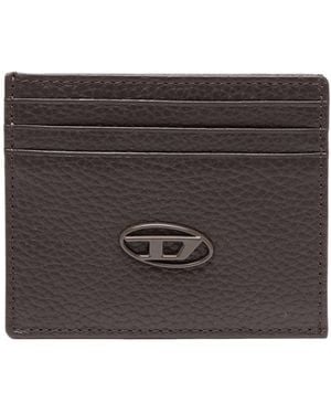 DIESEL Logo-Plaque Leather Card Holder - Grey