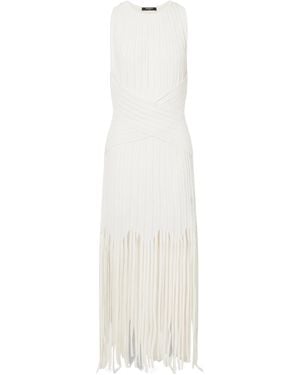 Balmain Fringed Pointelle-Knit Midi Dress - White