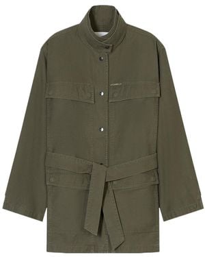 Closed Belted Cotton Coat - Green