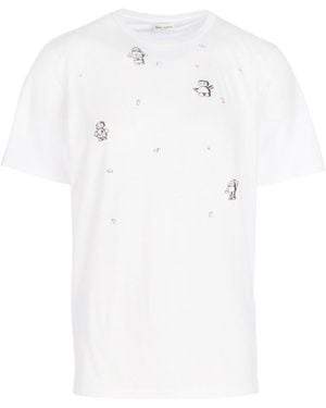 Saint Laurent Cotton Pattern Printed T-Shirt - White