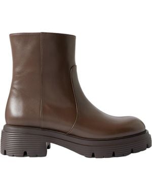 Stuart Weitzman Solid Color Leather Chelsea Boots - Brown