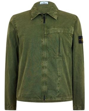 Stone Island Washed Cotton-Canvas Overshirt - Green