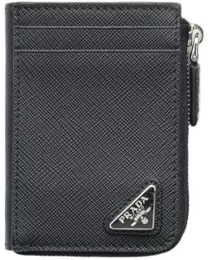 Prada Triangle-Logo Zipped Wallet - Grey