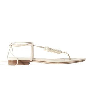 Magda Butrym Faux Pearl Embellished Leather Herringbone Sandals - White