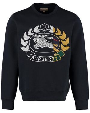 Burberry Equestrian Knight Logo Embroidered Hoodie - Blue