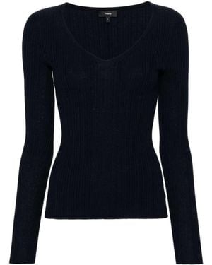 Theory V-Neck Rib Knit Top - Blue