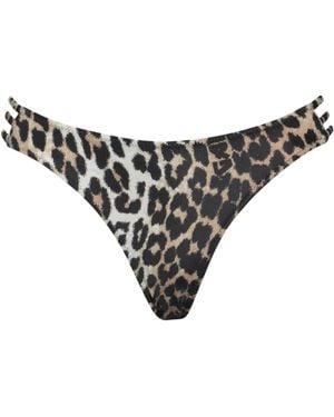Ganni Leopardprint Stretch Bikini Bottom - Black
