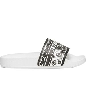Dolce & Gabbana ドルチェガッバーナ キッズ マジョリカプリント ラウンドトゥ オープントゥ スライド - White