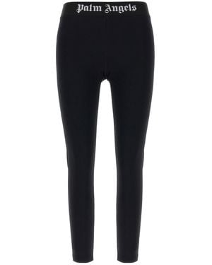 Palm Angels Logo Waistband Stretched Leggings - Black