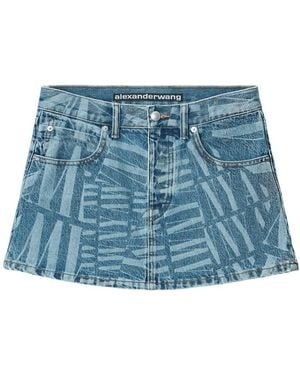 Alexander Wang Logo-Print Mini Denim Skirt - Blue