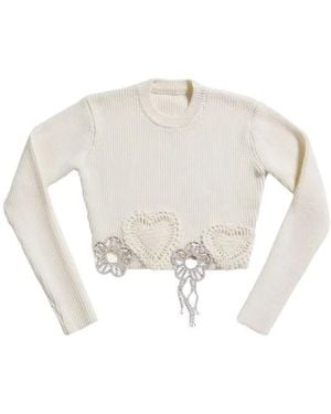 Area Crystal-Embellished Crochet Jumper - White