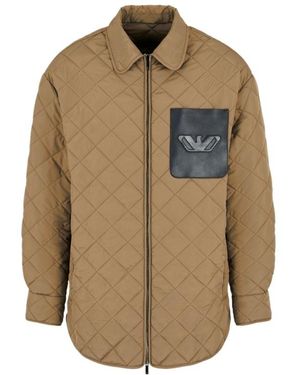Emporio Armani Logo-Embossed Quilted Jacket - Natural