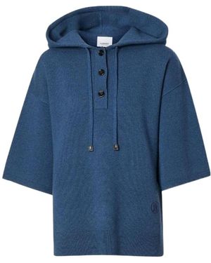 Burberry Half-Sleeve Cashmere-Blend Hoodie - Blue