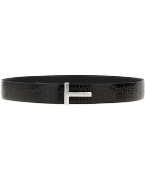 Tom Ford Embossed Reversible Belt - White