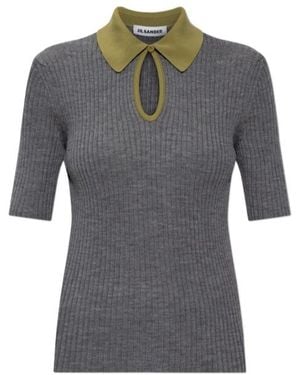 Jil Sander Keyhole Collar Knitted Top - Grey