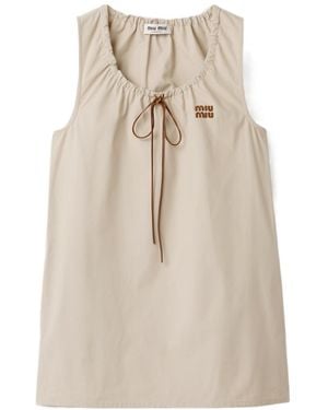 Miu Miu Tie-Neck Logo Mini Dress - Natural