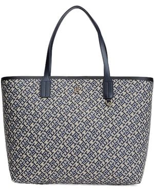 Tommy Hilfiger Monogram-Pattern Logo-Plaque Tote Bag - Black