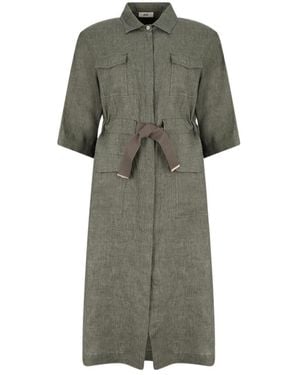 Herno Drawstring-Waist Linen Midi Dress - Green