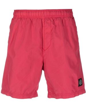 Stone Island Logo-Patch Swim Shorts - Red