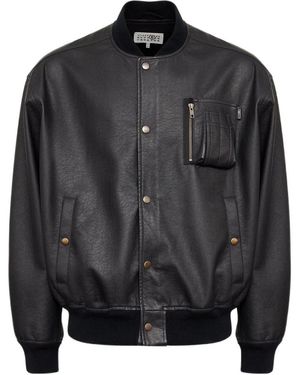MM6 by Maison Margiela Leather-Effect Zip-Pocket Bomber Jacket - Black