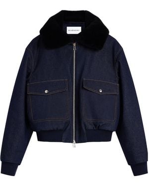 Givenchy Shearling Collar Zip-Up Denim Jacket - Blue