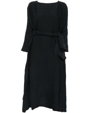 Daniela Gregis Belted Crinkled-Finish Midi Dress - Black