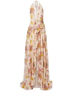 Blumarine Floral Ruffled Georgette Gown - Metallic