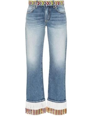 Alanui Fringed Beaded Boyfriend Jeans - Blue
