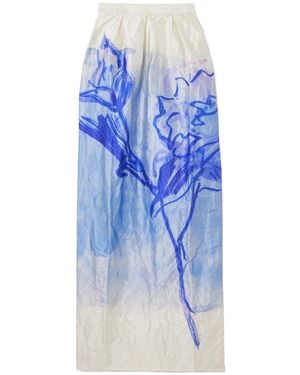 Erdem Floral-Print Metallic Crinkled-Satin Maxi Skirt - Blue