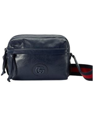 Gucci Double-G Leather Shoulder Bag - Blue