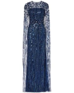 Jenny Packham Ruby Sequined Caped Gown - Blue